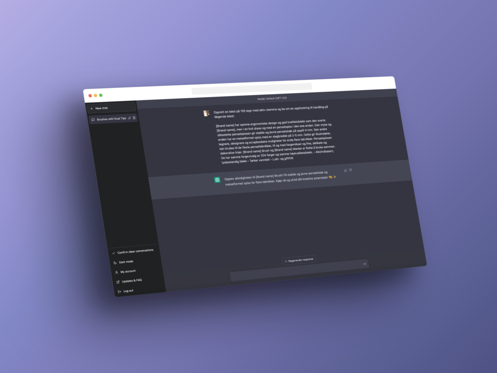skjermbilde av chat gpt tjeneste i bruk